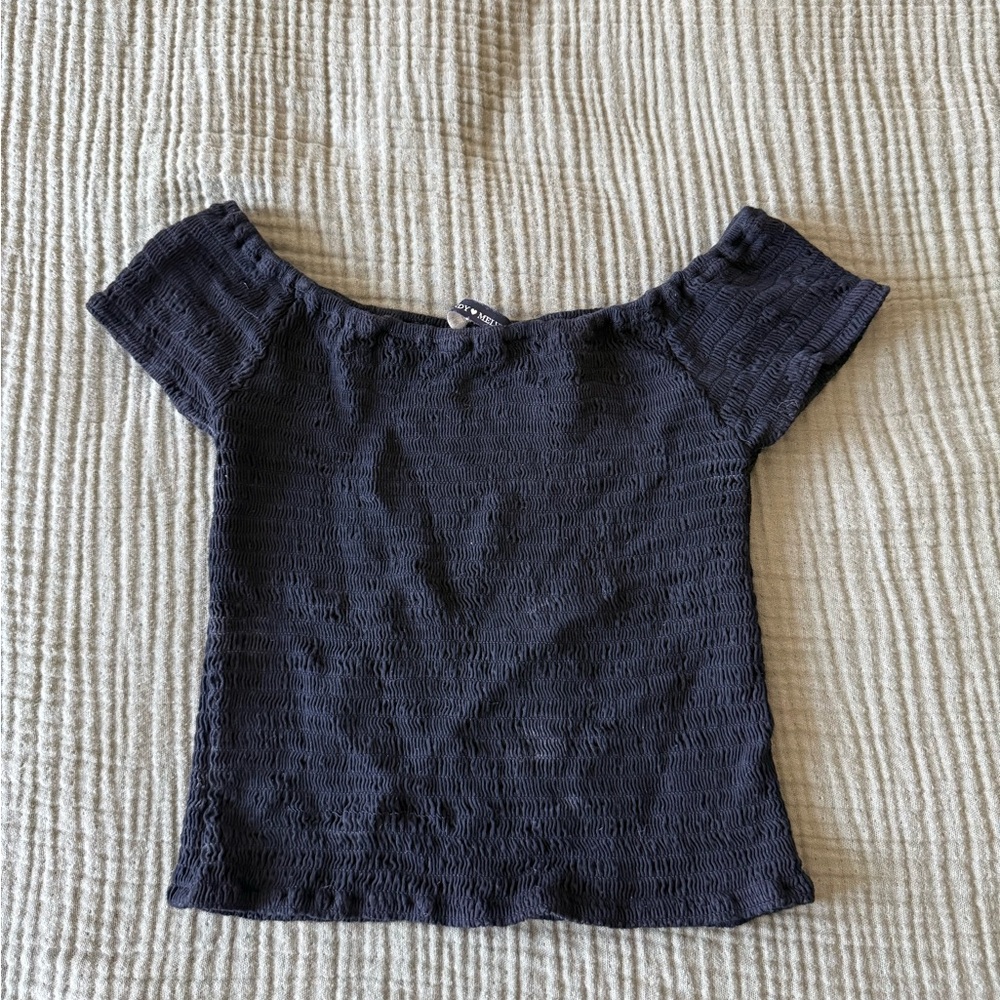 Brandy Melville Black Textured Off-Shoulder Crop Top
